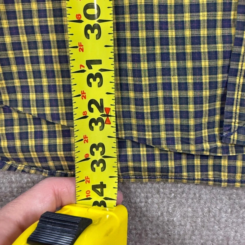 Polo Ralph Lauren Mens Plaid Button Down Shirt Yellow Navy Blue‎ Cotton Size M